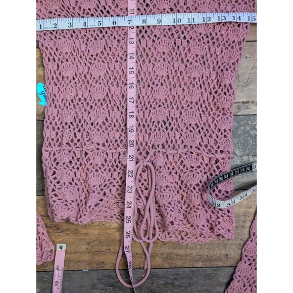 Oscar de la Renta Pink Crochet Knit Sweater Y2K Fairycore Cottagecore V-Neck S - Picture 6 of 7